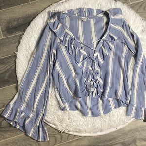 American Eagle Striped Balloon Sleeve Corset Long Sleeve Top